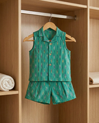 Pure Ikkat Blazer & Short Pant Set with Hakoba Inner