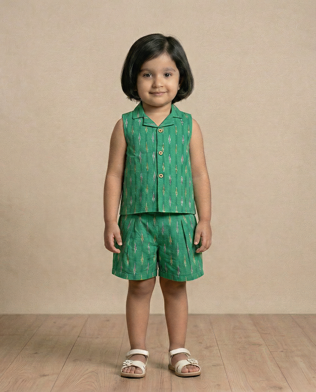 Pure Ikkat Blazer & Short Pant Set with Hakoba Inner