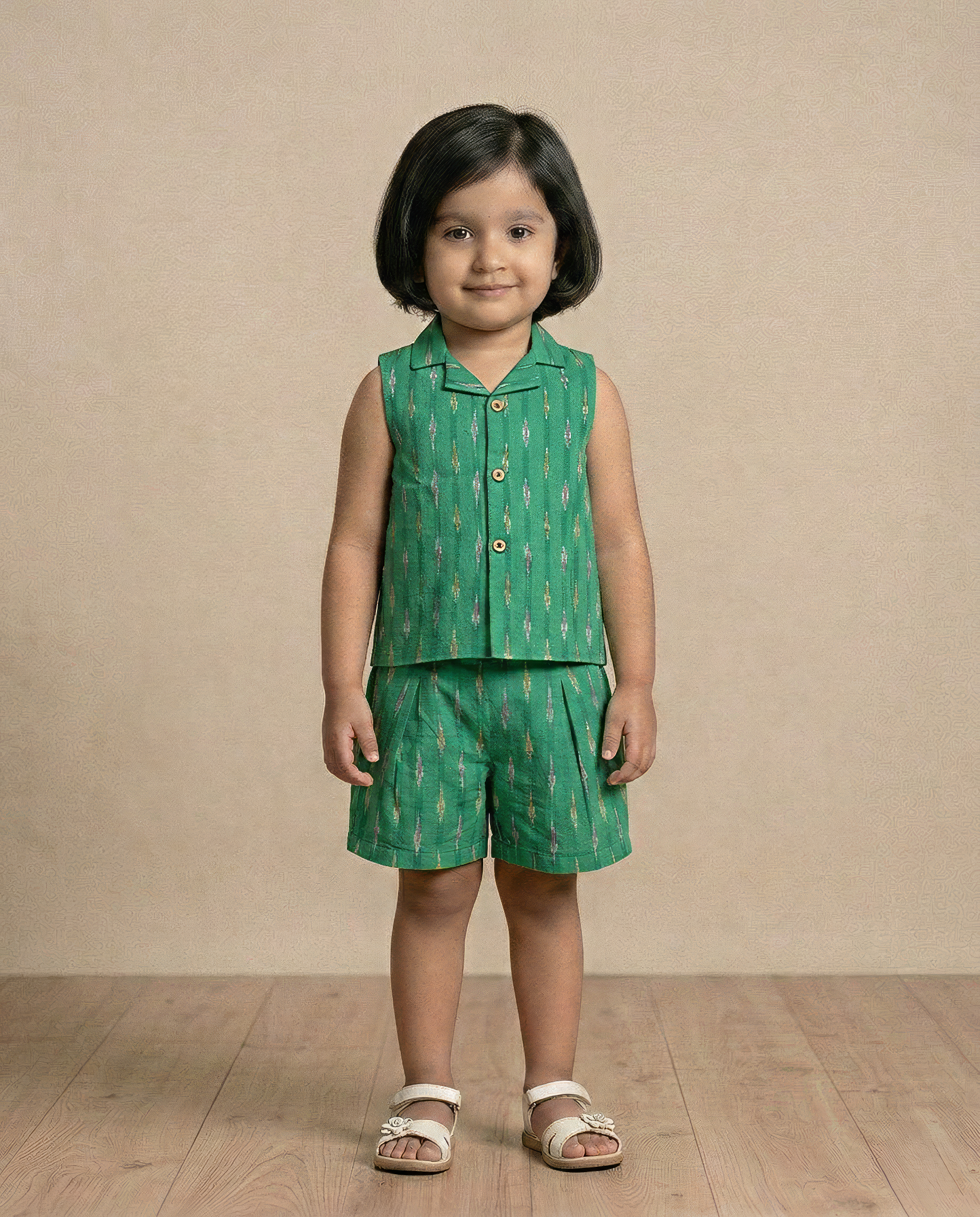 Pure Ikkat Blazer & Short Pant Set with Hakoba Inner