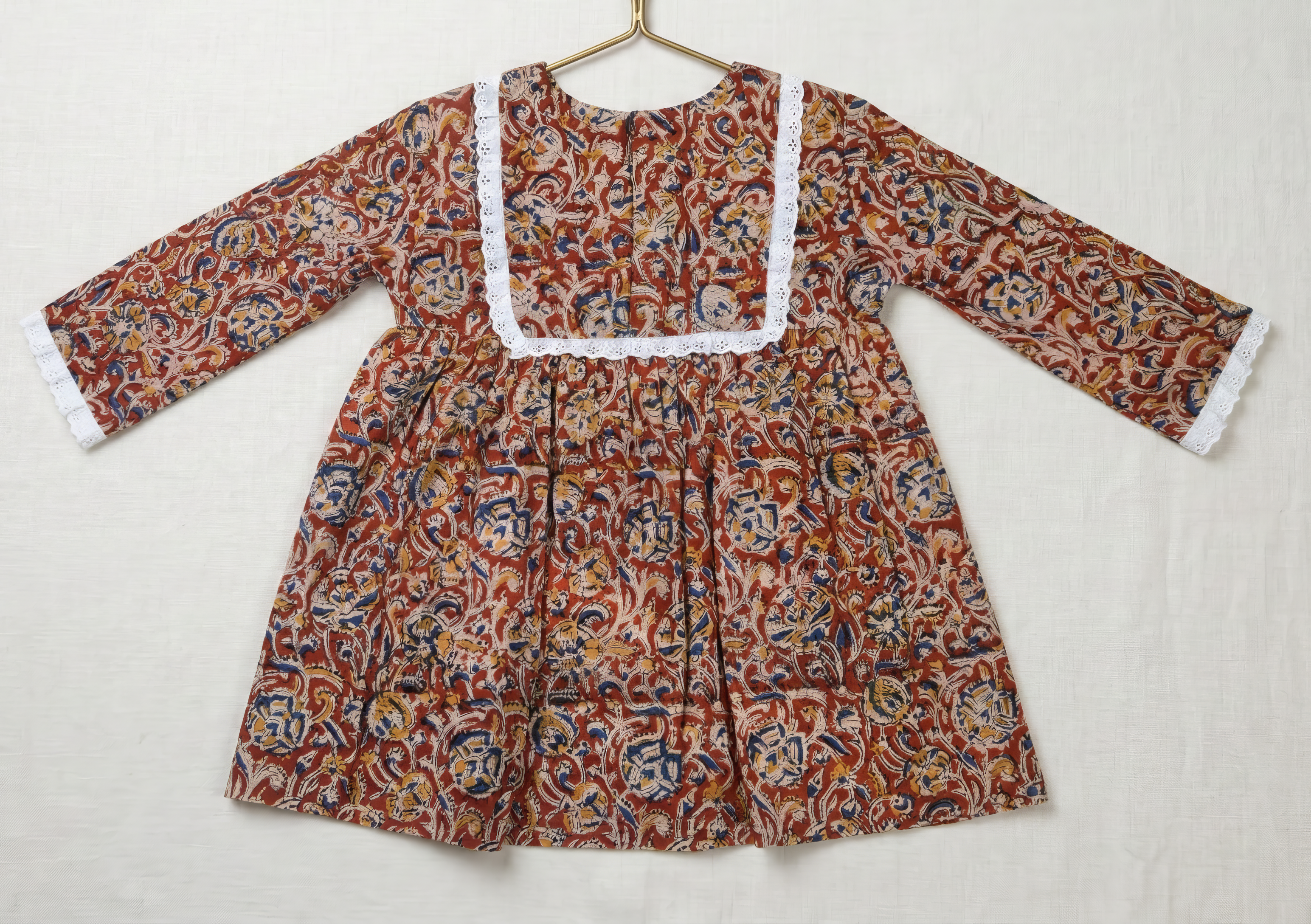 Pure Kalamkari Kids Frock with Crochet Lace