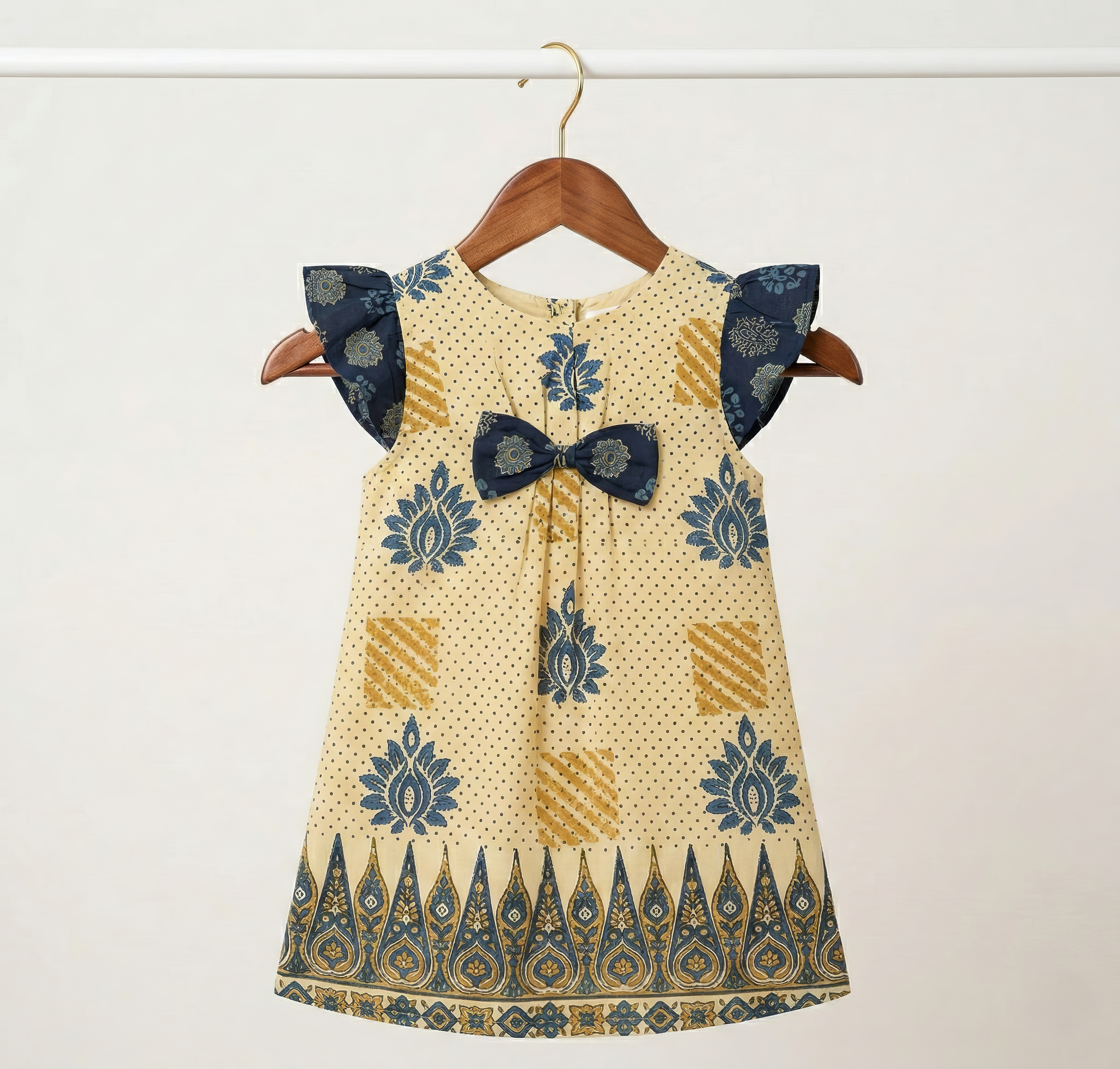 Pure Ajrakh A-Line Frock Dress with Bow