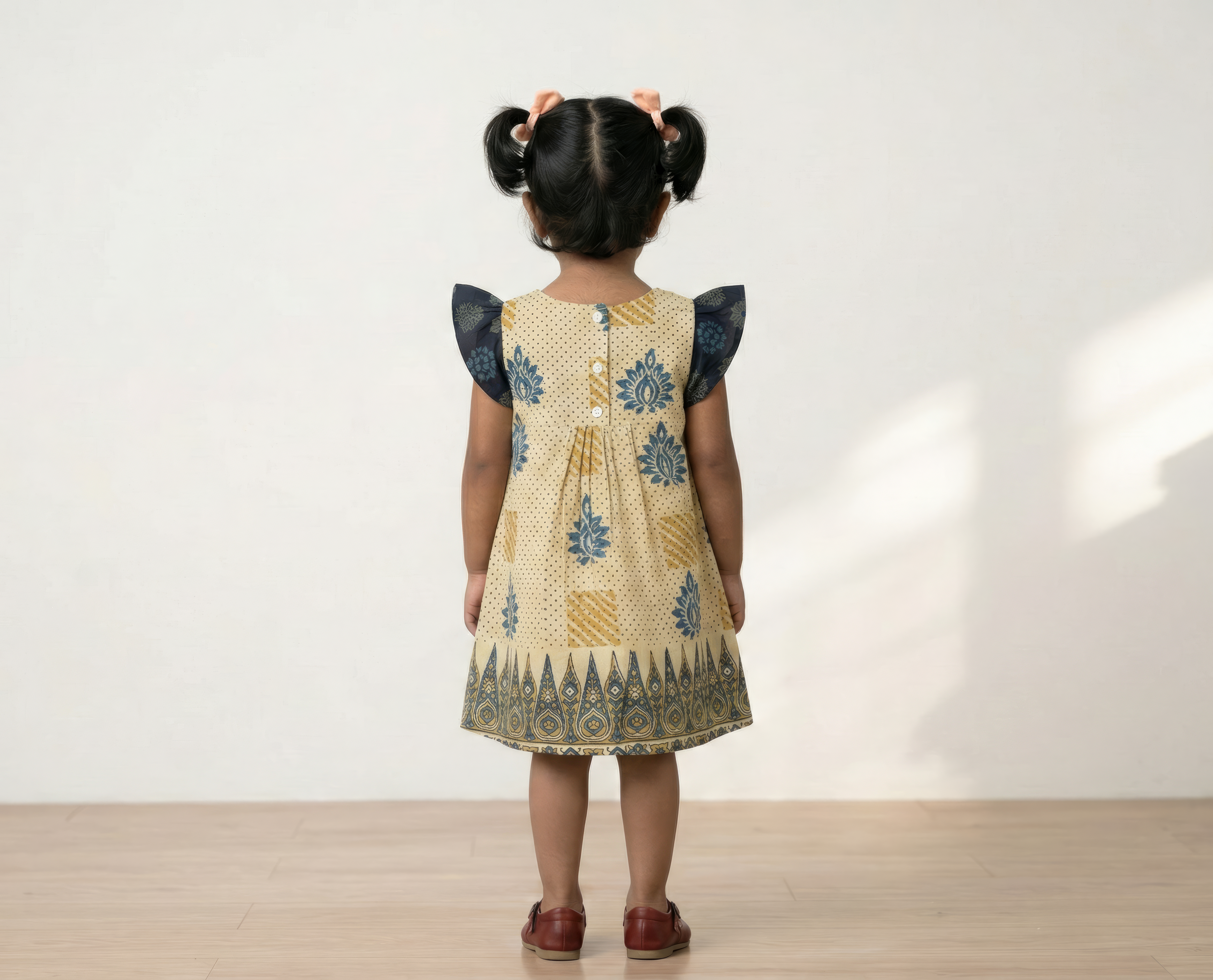 Pure Ajrakh A-Line Frock Dress with Bow