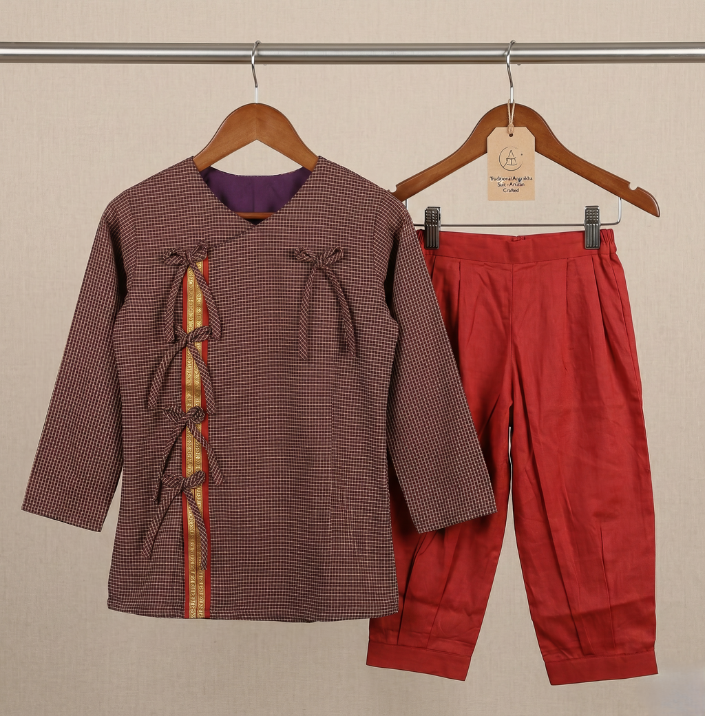 Pure Ilkal Handloom Kurta & Pant Set – Barabandi Style